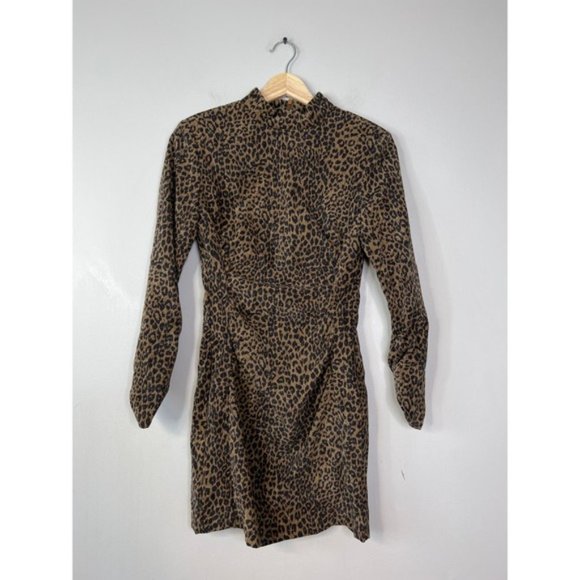 NEW Zara Leopard Animal Cheetah Print Corduroy Mock Neck Mini Dress - Picture 2 of 8